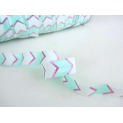 Elastisches Falzgummi Boho Mint - Pink Glitzer